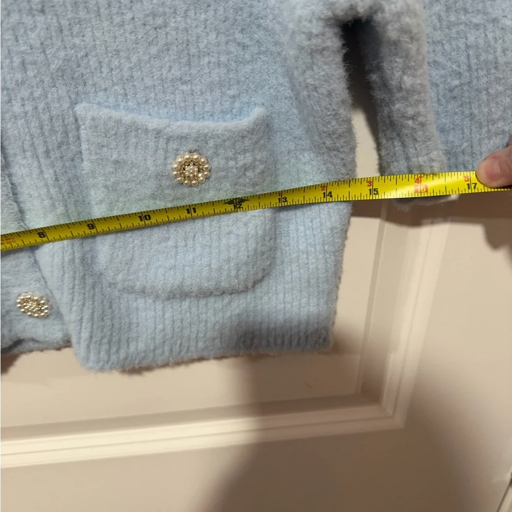 House of Harlow 1960 Blue Cropped Cardigan Short Sleeve Pearl Rhinestone Button - Picture 8 of 13